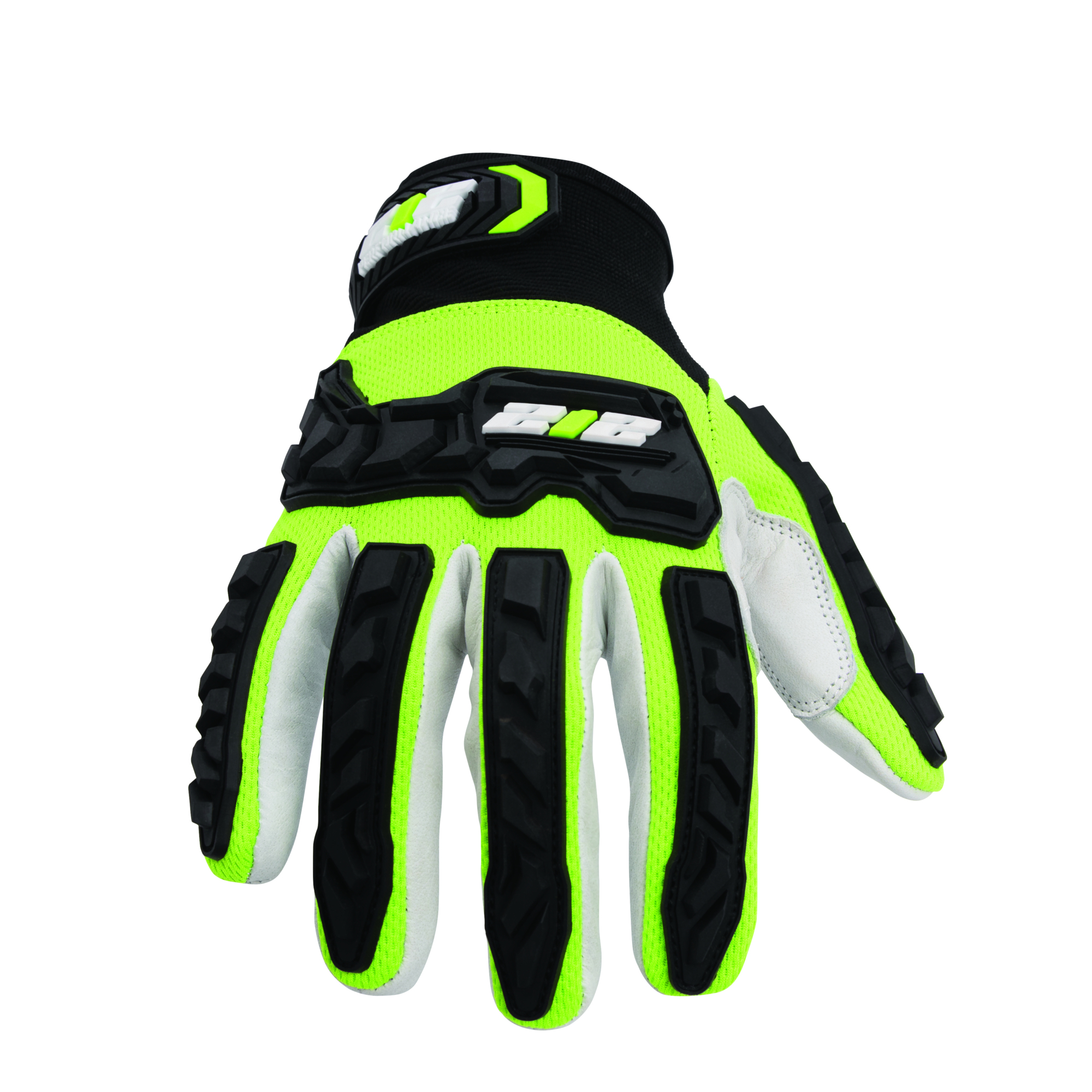 212 Performance Impact Level 2 and A5 Cut Resistant Buffalo Leather Protective Work Gloves in Hi-Viz Yellow, Black, & White, X-Large IMPLPC5A8811